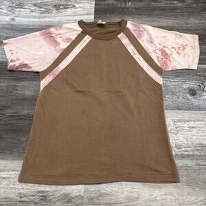 True Vintage 60s 70s Fruit of the Loom 5 Fingers Tan‎ Pink Mens M Ringer T-shirt